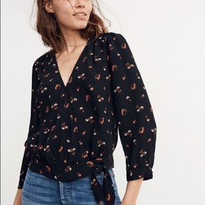 Madewell Wrap Top Black with Floral Patterns